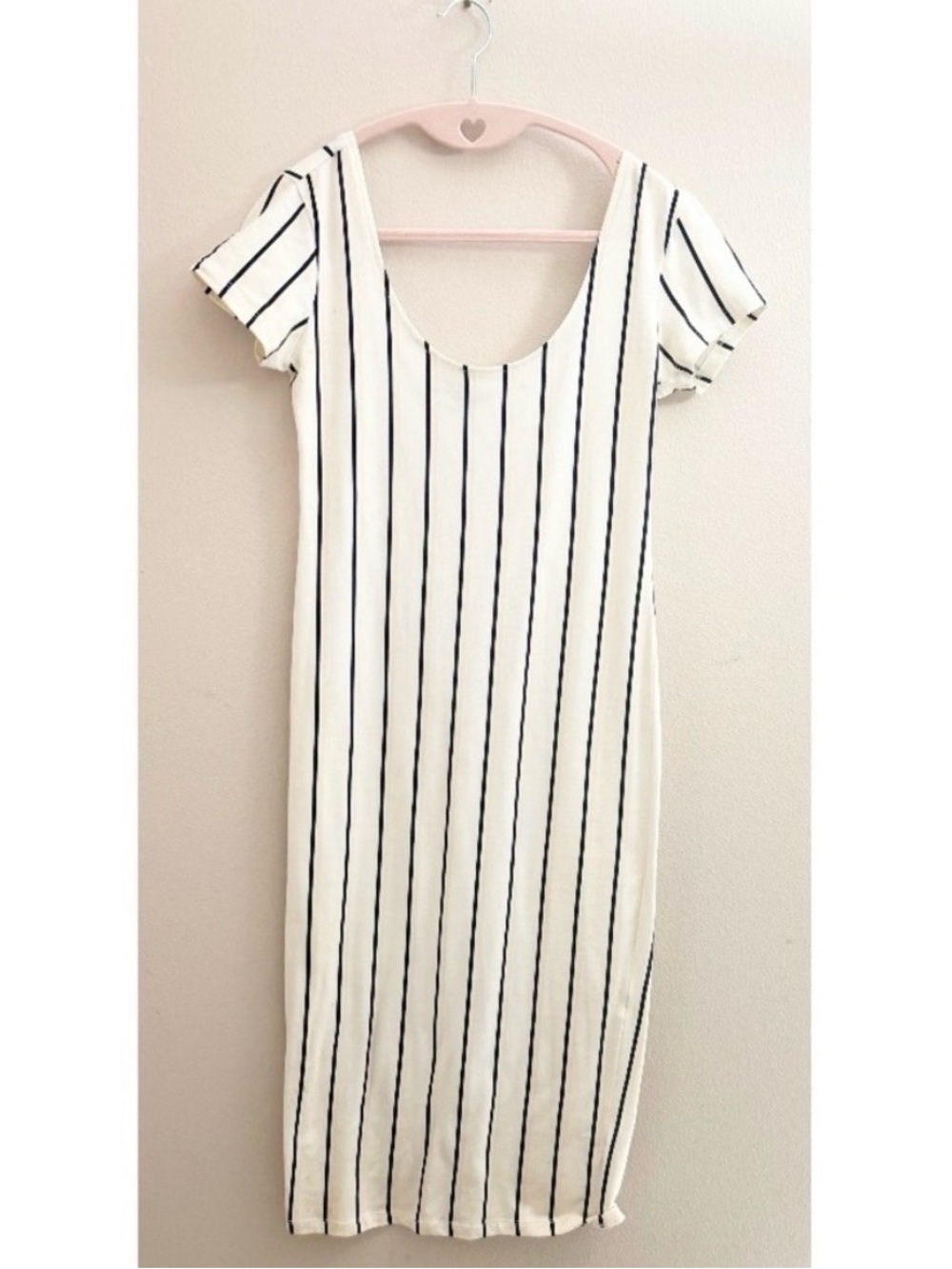 Forever 21 White Midi Dress with Navy Vertical Stripes